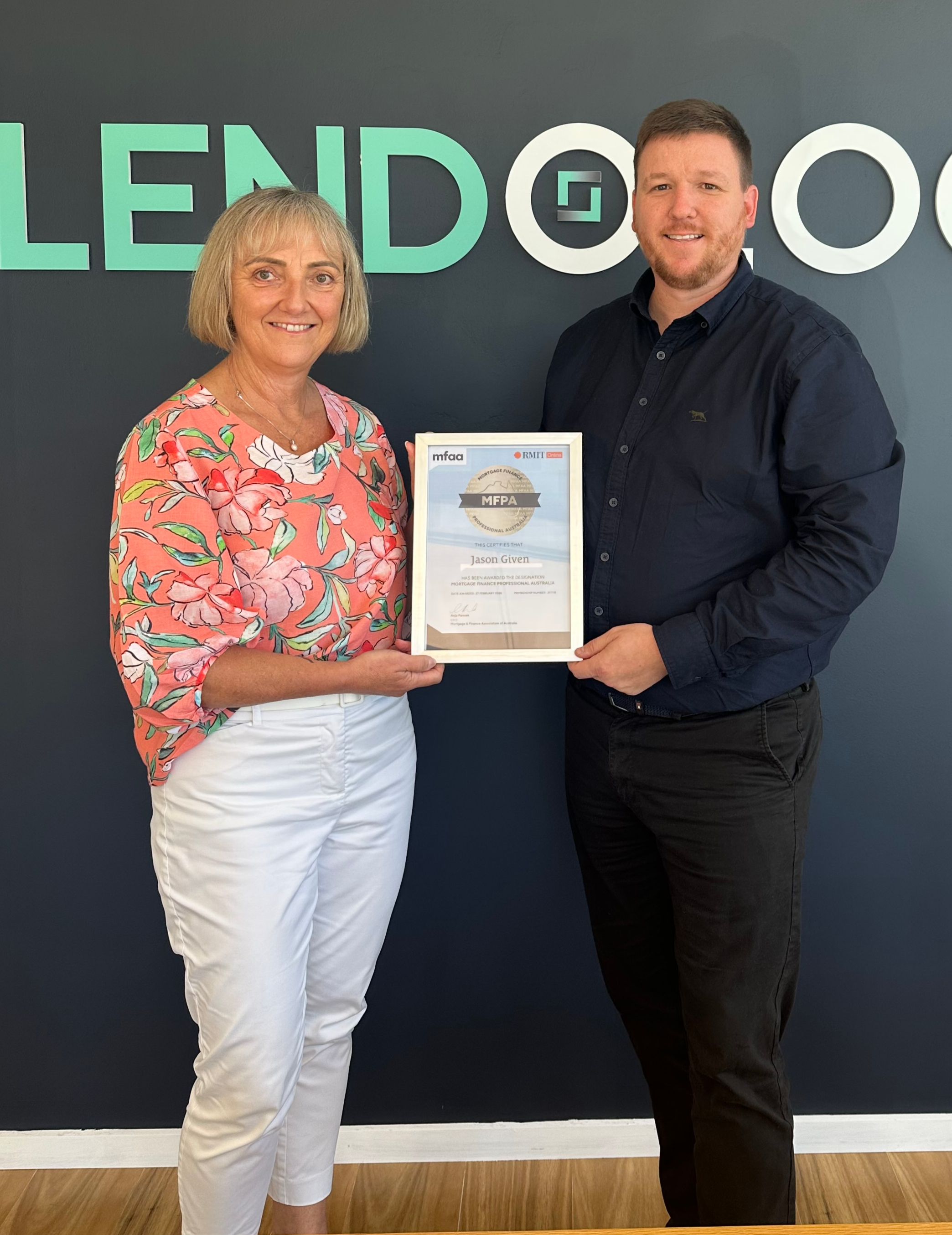 Jason Given with MFAA SA State Manager Laura Downer — MFPA designation